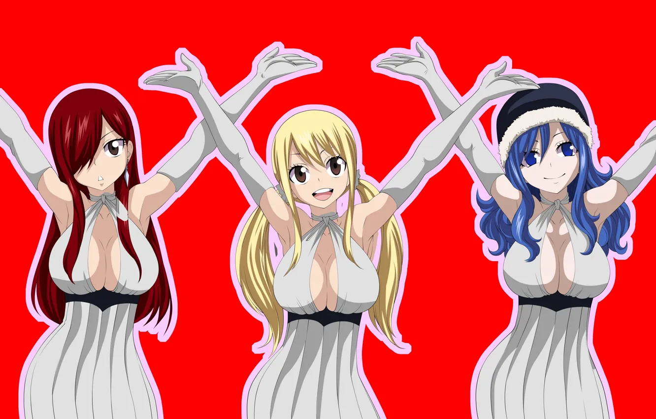 Photo wallpaper anime, Lucy, manga, japanese, Fairy Tail, oppai, bishojo, Erza