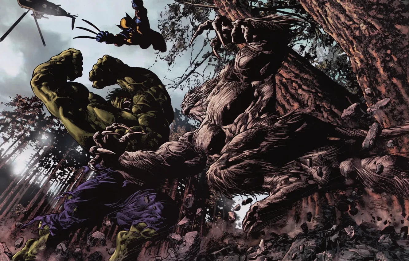 Photo wallpaper battle, wolverine, Hulk, marvel, comic, super heroes, comics, Wolverine