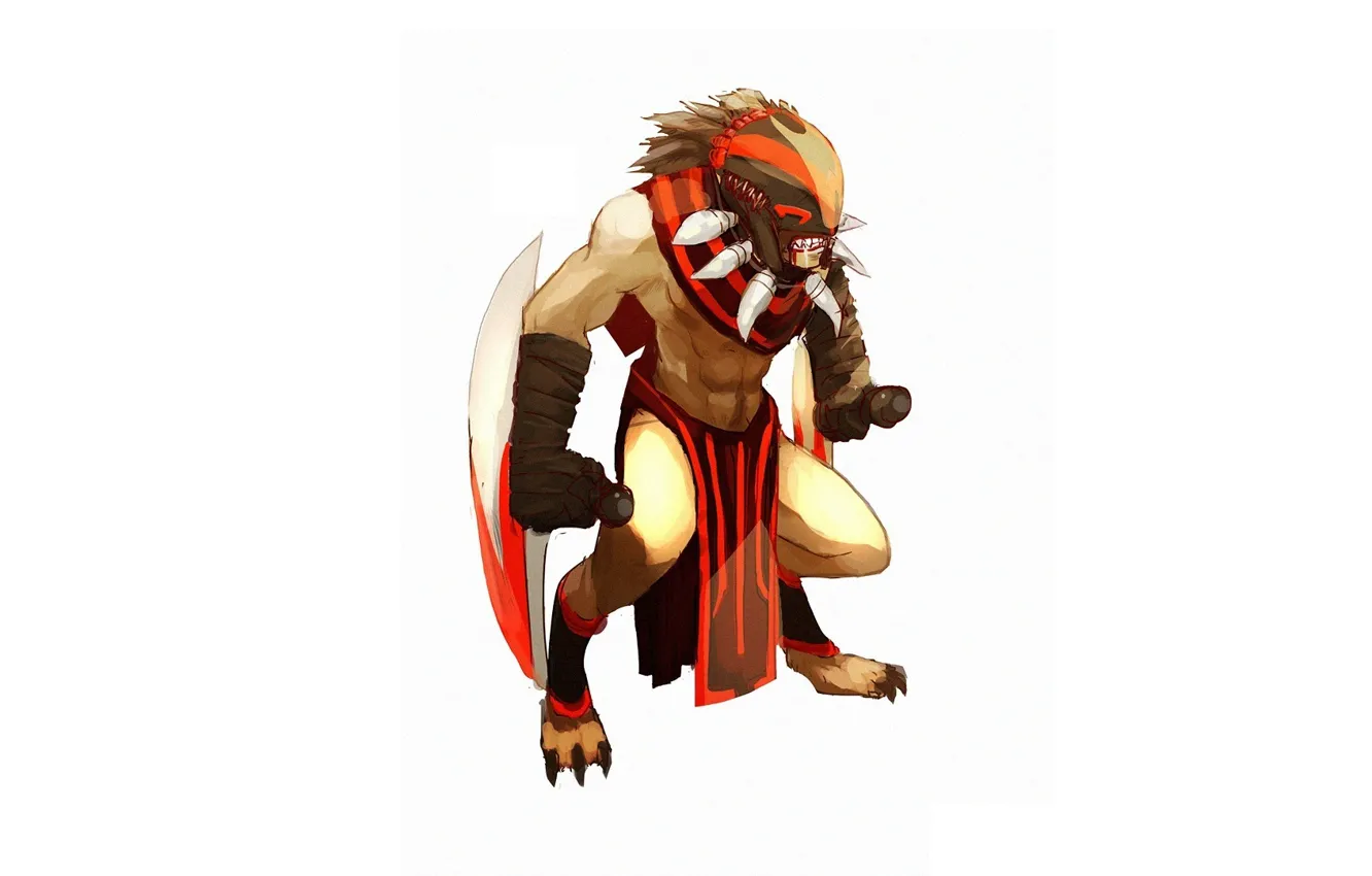 Photo wallpaper weapons, blood, art, white background, guy, stand, Bloodseeker, dota 2