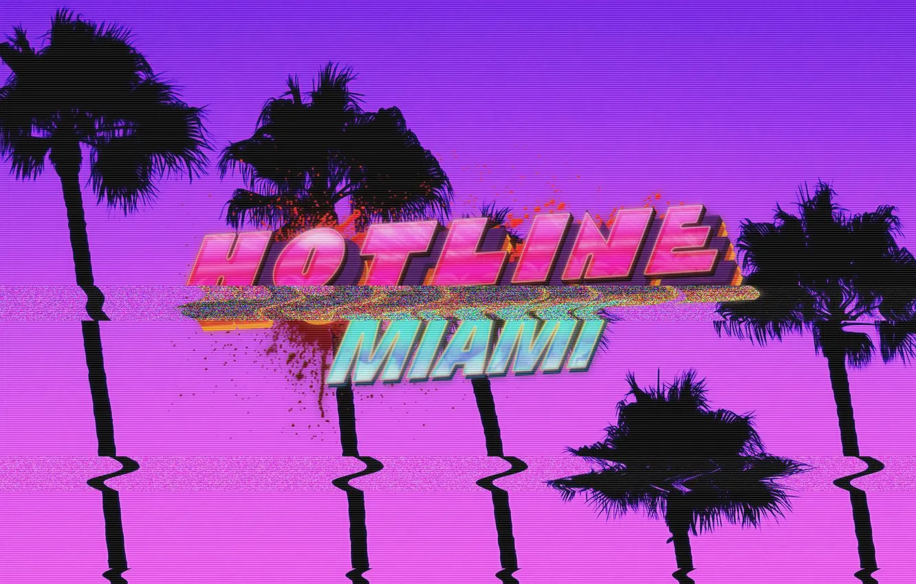 Photo wallpaper Palm trees, Pink, Purple, Hotline Miami