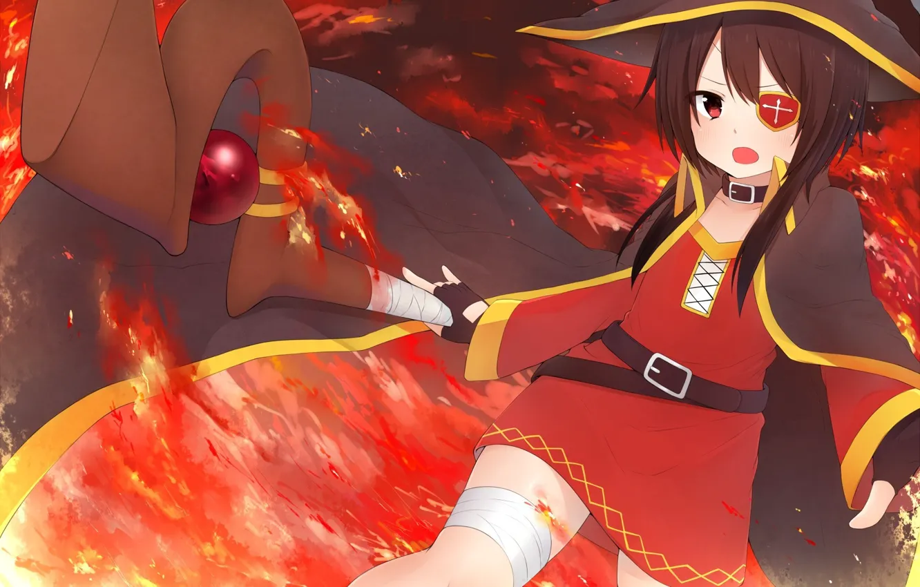 Photo wallpaper kawaii, explosion, fire, flame, girl, hat, anime, asian