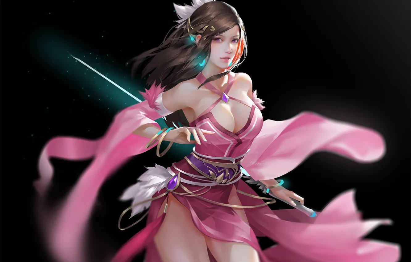 Photo wallpaper Girl, Chest, Look, Girl, Sword, Art, Art, Breast