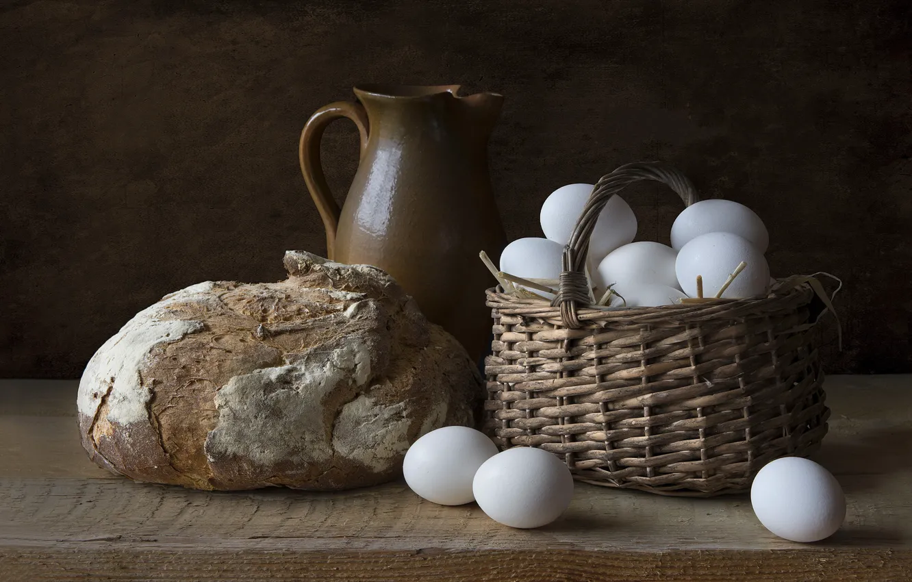 Photo wallpaper eggs, pitcher, still life