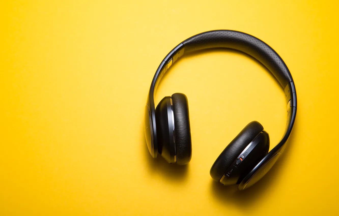 Photo wallpaper music, headphones, yellow background