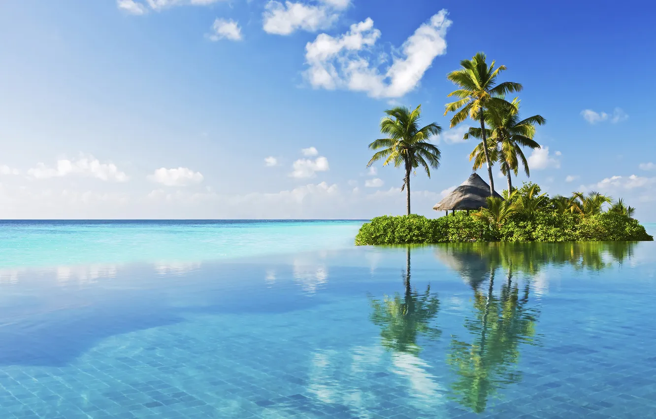 Photo wallpaper sea, landscape, tropics, palm trees, stay, island, resort
