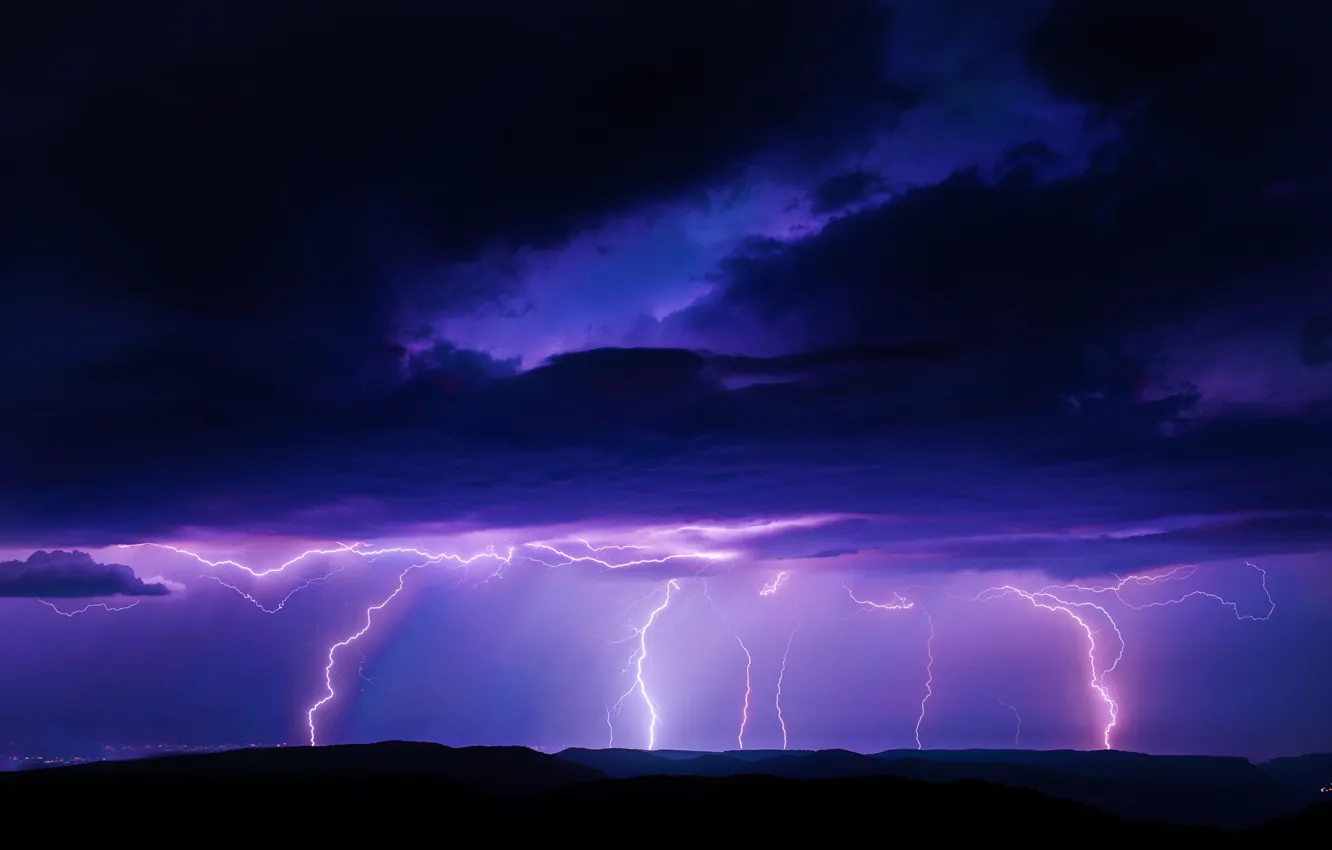 Photo wallpaper Lightning, Storm, Rain, Attack, Strike, Weather, Thunderstorm