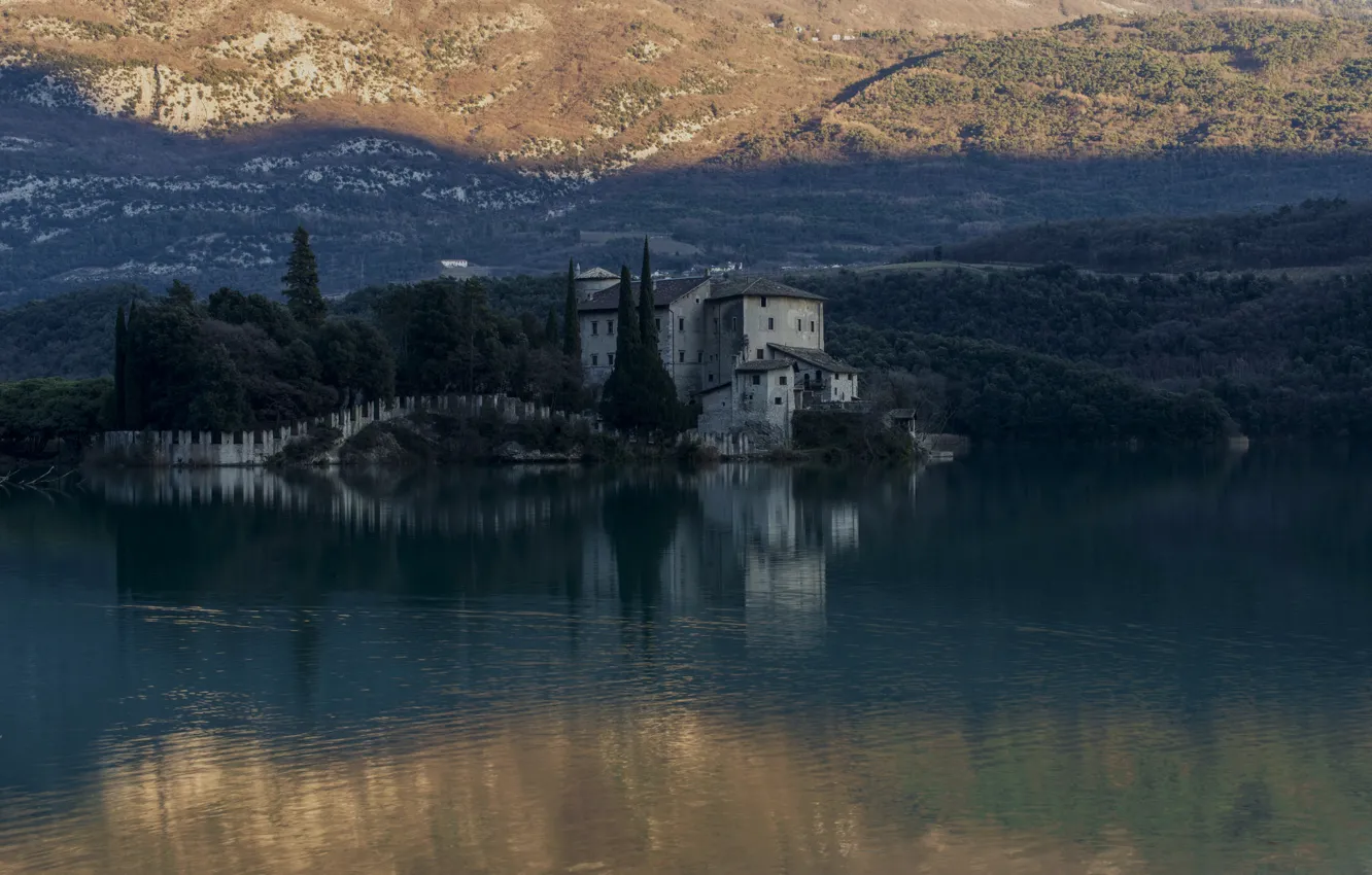 Photo wallpaper lake, castle, Italy, Toblino