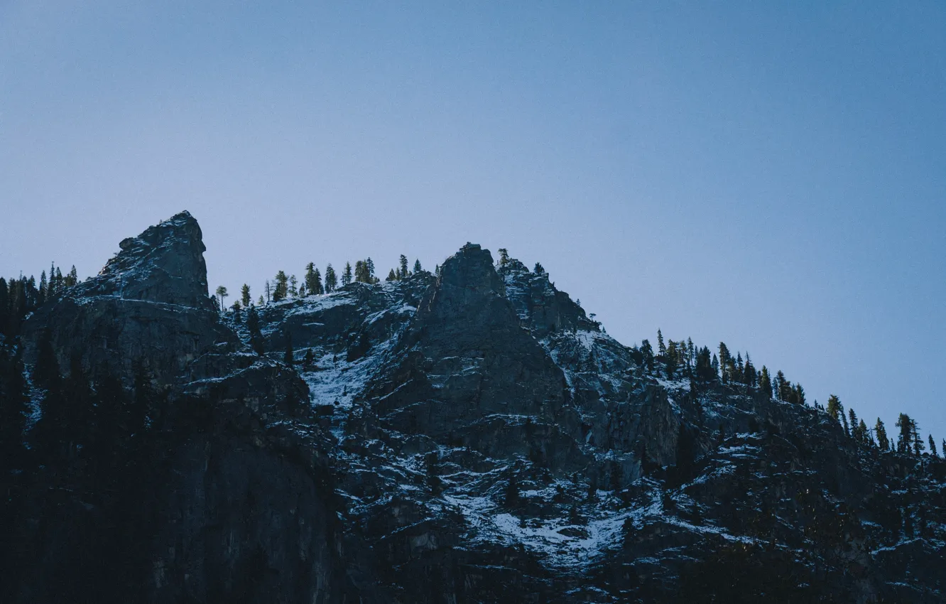 Photo wallpaper USA, rock, United States, trees, stone, Yosemite Valley, mountains, snow