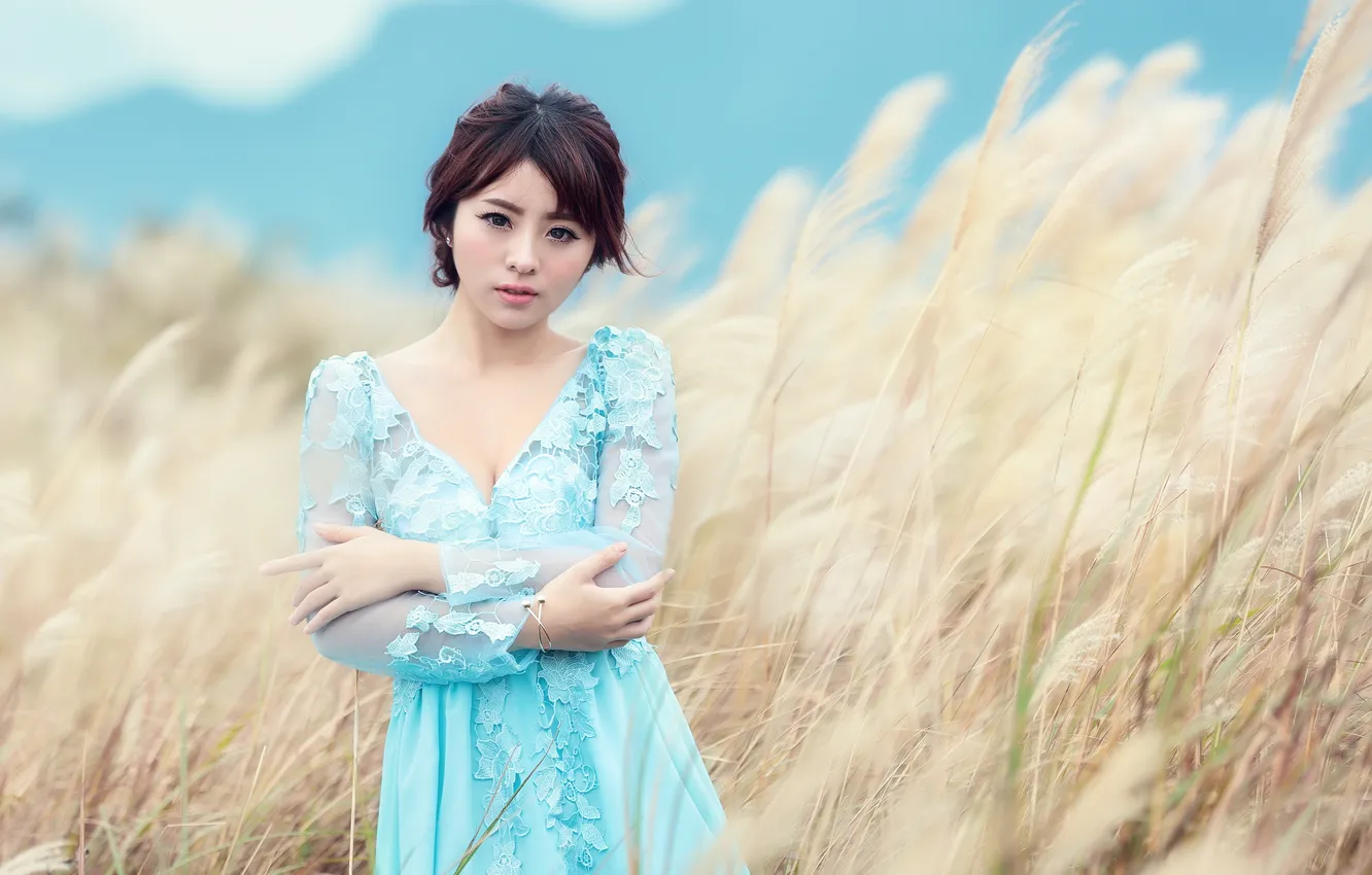 Photo wallpaper look, nature, face, Asian