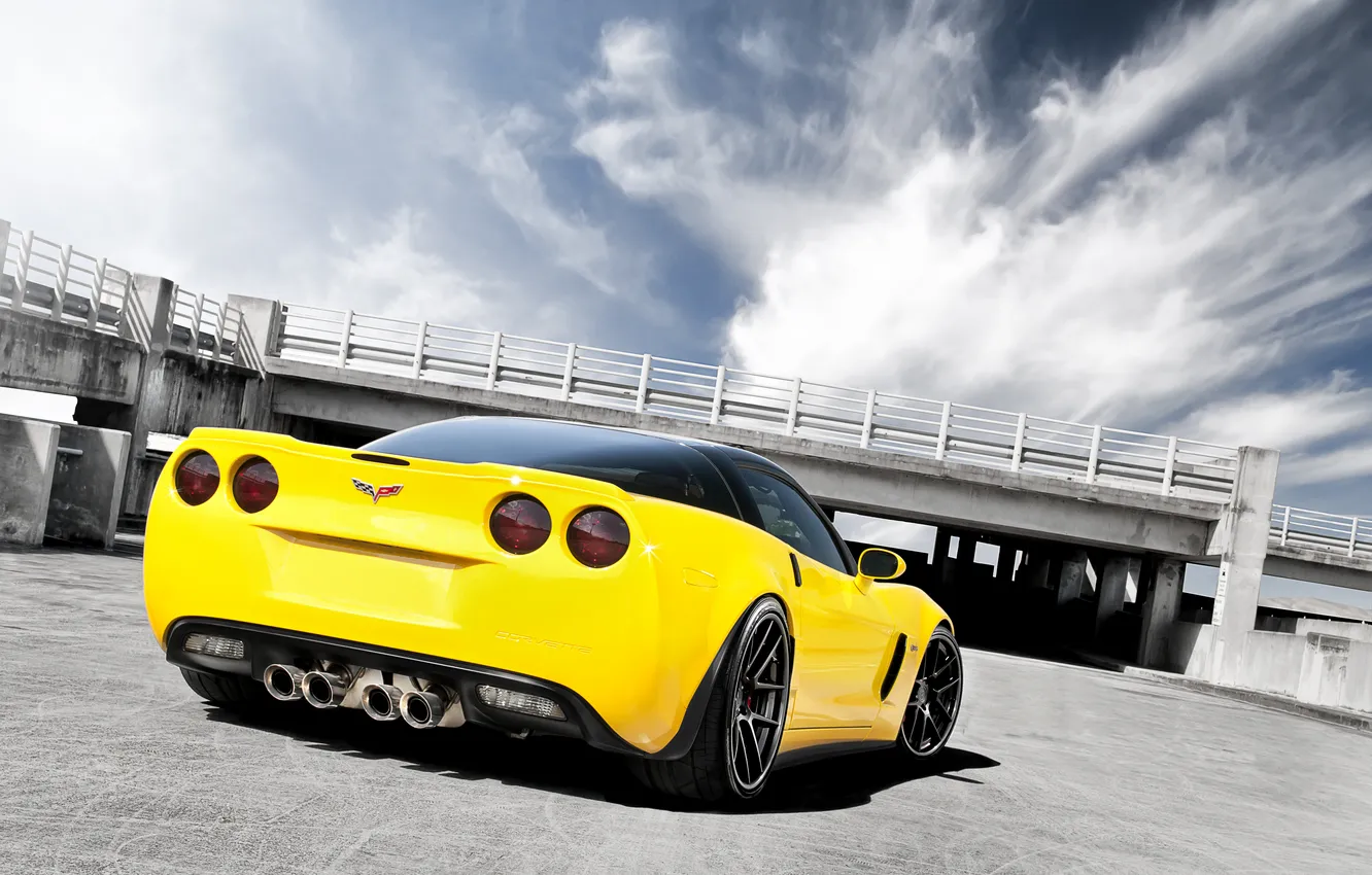 Photo wallpaper yellow, Z06, Corvette, Chevrolet, Chevrolet, yellow, Corvette, the rear part