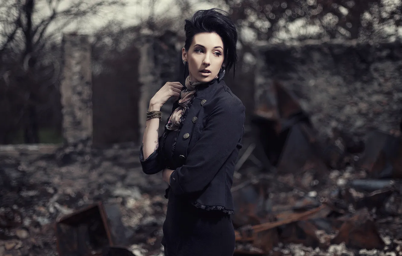 Photo wallpaper girl, brunette, tattoo, girl, pretty, brunette