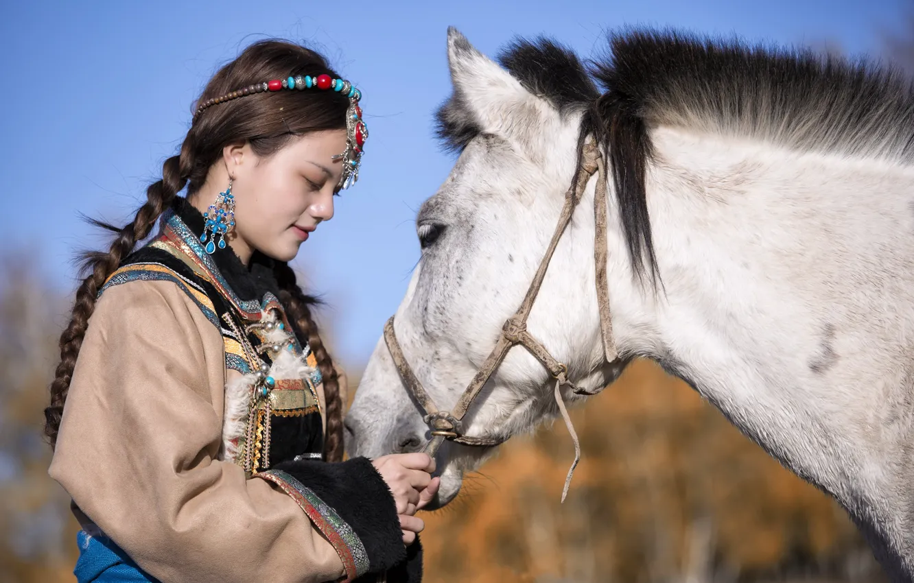 Photo wallpaper girl, horse, China