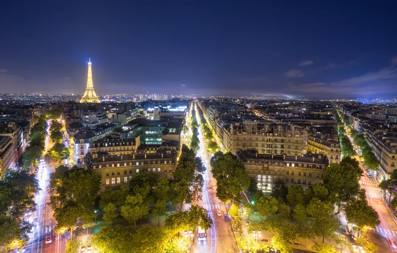 Photo wallpaper city, the city, lights, Eiffel tower, France, Paris, Paris, street