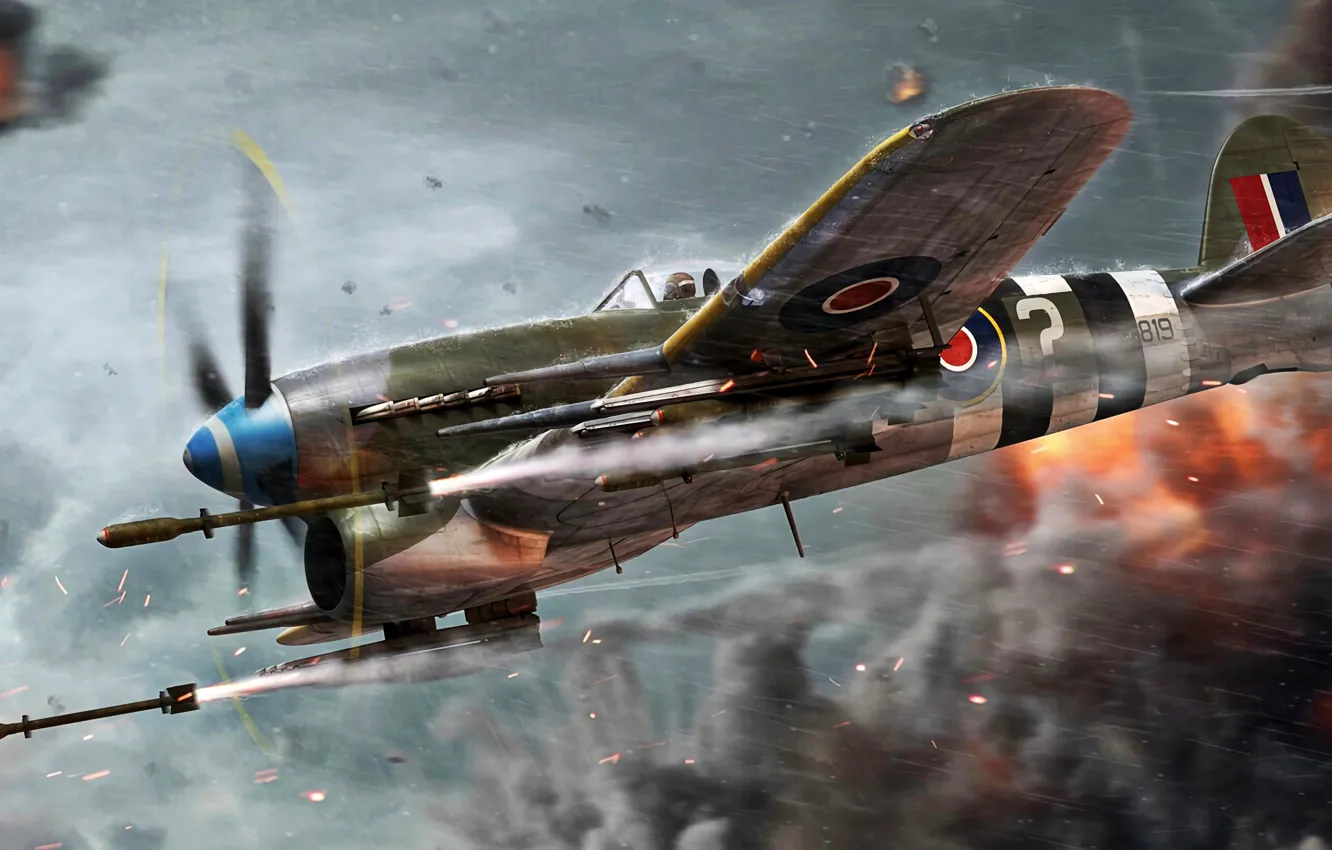 Photo wallpaper RAF, Typhoon, Hawker Typhoon Mk.IB, Unguided rocket projectile, RP-3