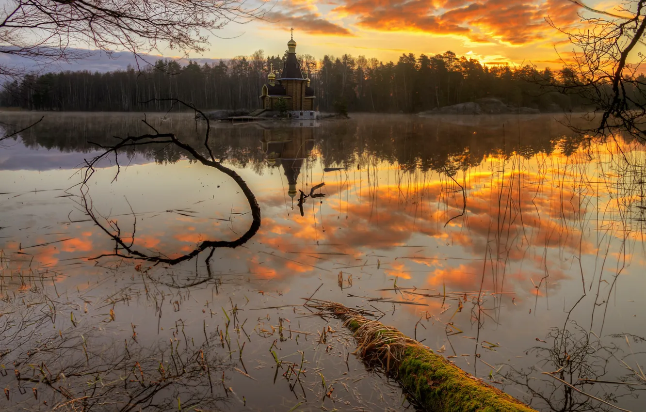 Photo wallpaper spring, Leningrad oblast, Vuoksa, temple
