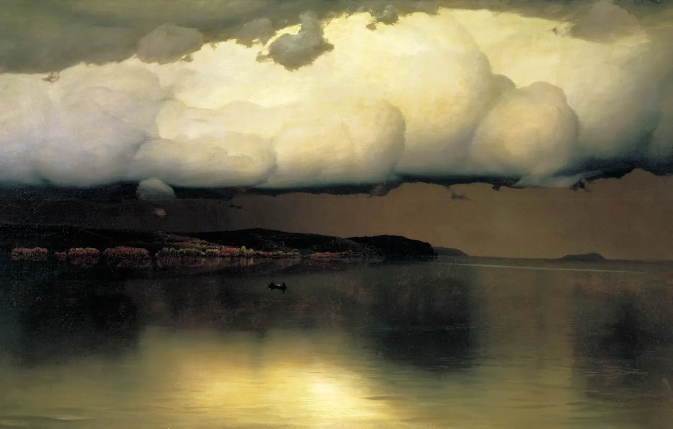 Photo wallpaper sea, overcast, boat, oil, cloud, Canvas, 1890, Nikolay DUBOVSKOY
