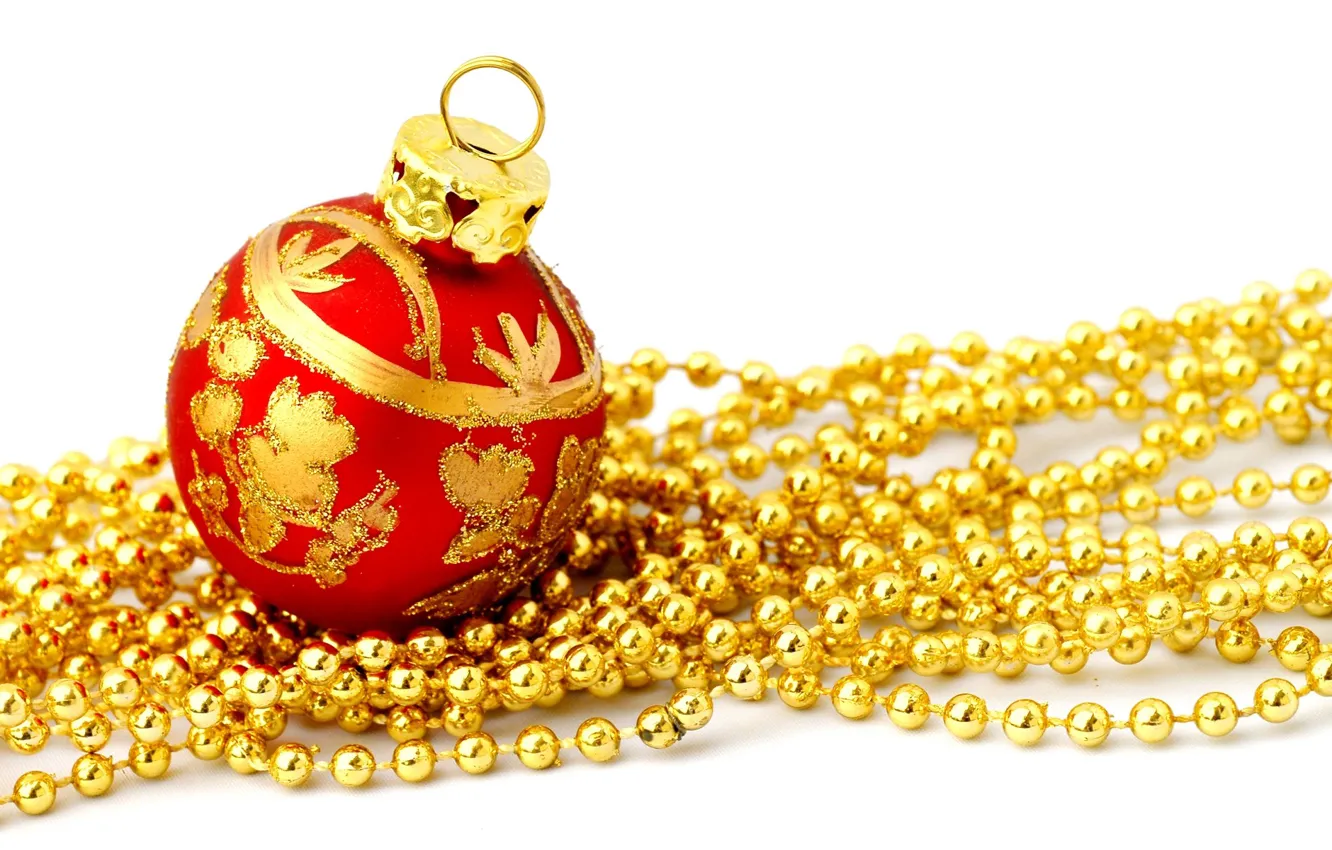 Photo wallpaper balls, red, holiday, balls, pattern, new year, Christmas, white background