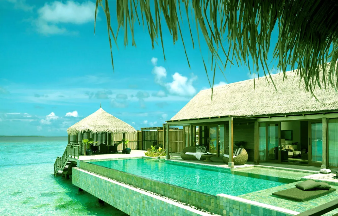 Photo wallpaper the ocean, pool, The Maldives, Bungalow