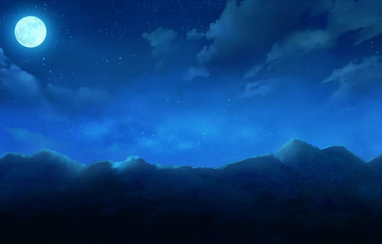 Photo wallpaper the sky, clouds, mountains, night, nature, the moon, anime, art