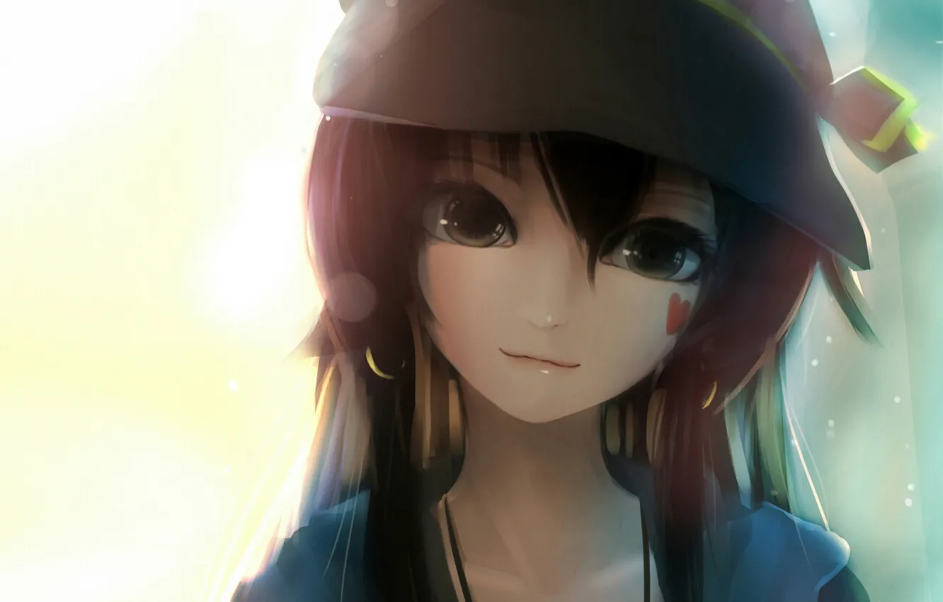 Photo wallpaper girl, face, smile, hat, anime, art, heart, you