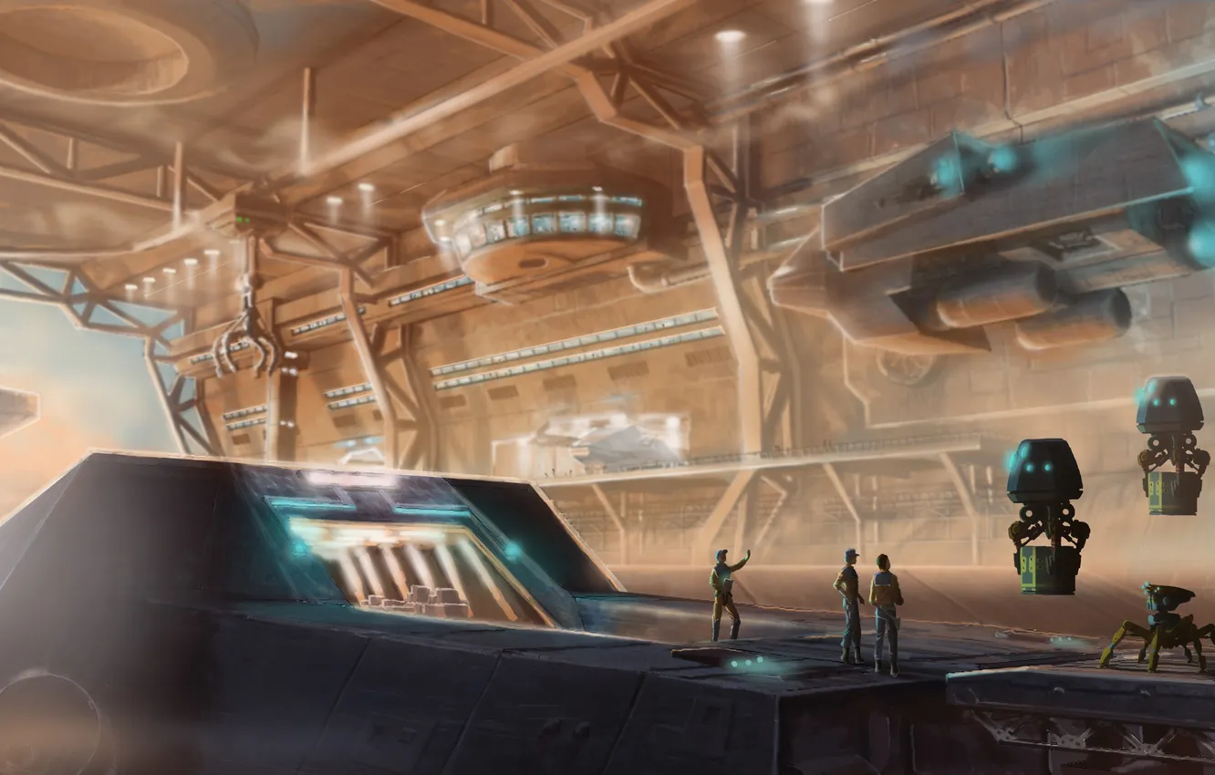 Photo wallpaper people, ship, robot, art, space, compartment, loading