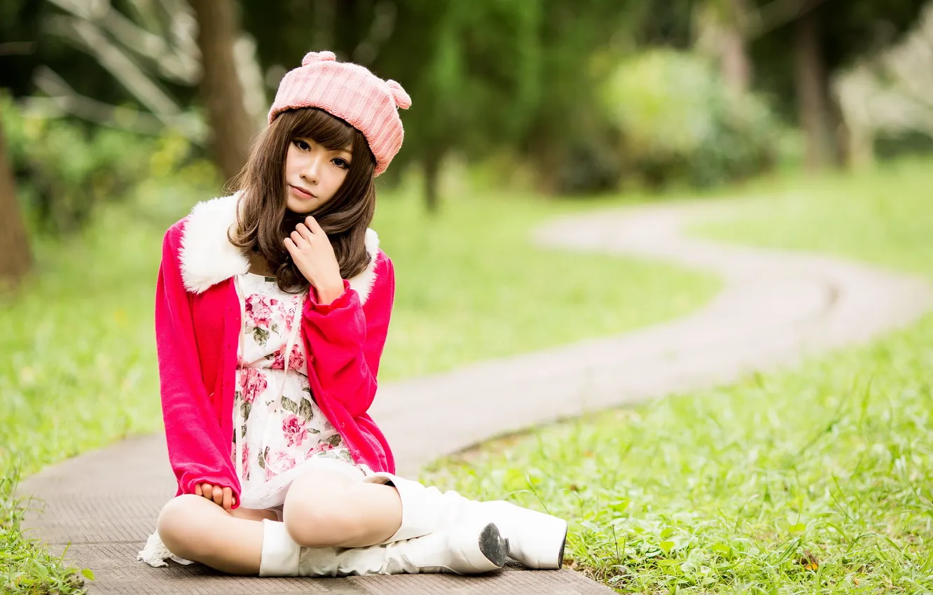 Photo wallpaper road, girl, background