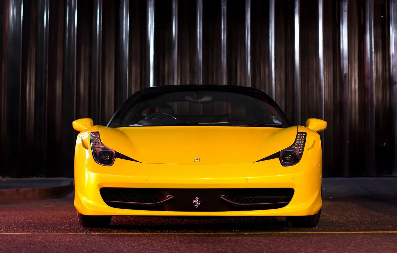 Photo wallpaper yellow, Italy, Ferrari, yellow, the front, 458 italia, black roof, ferari
