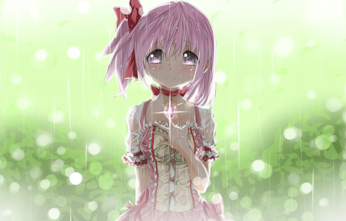 Photo wallpaper sadness, rain, girl, pendant, mahou shoujo madoka magica, madoka kaname