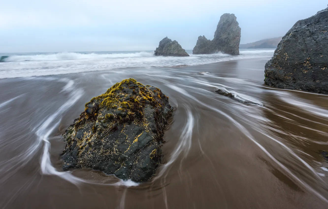 Photo wallpaper beach, fog, the ocean, rocks, San Francisco