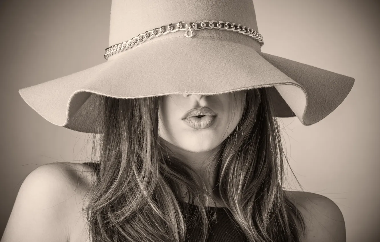 Photo wallpaper hat, lips, female