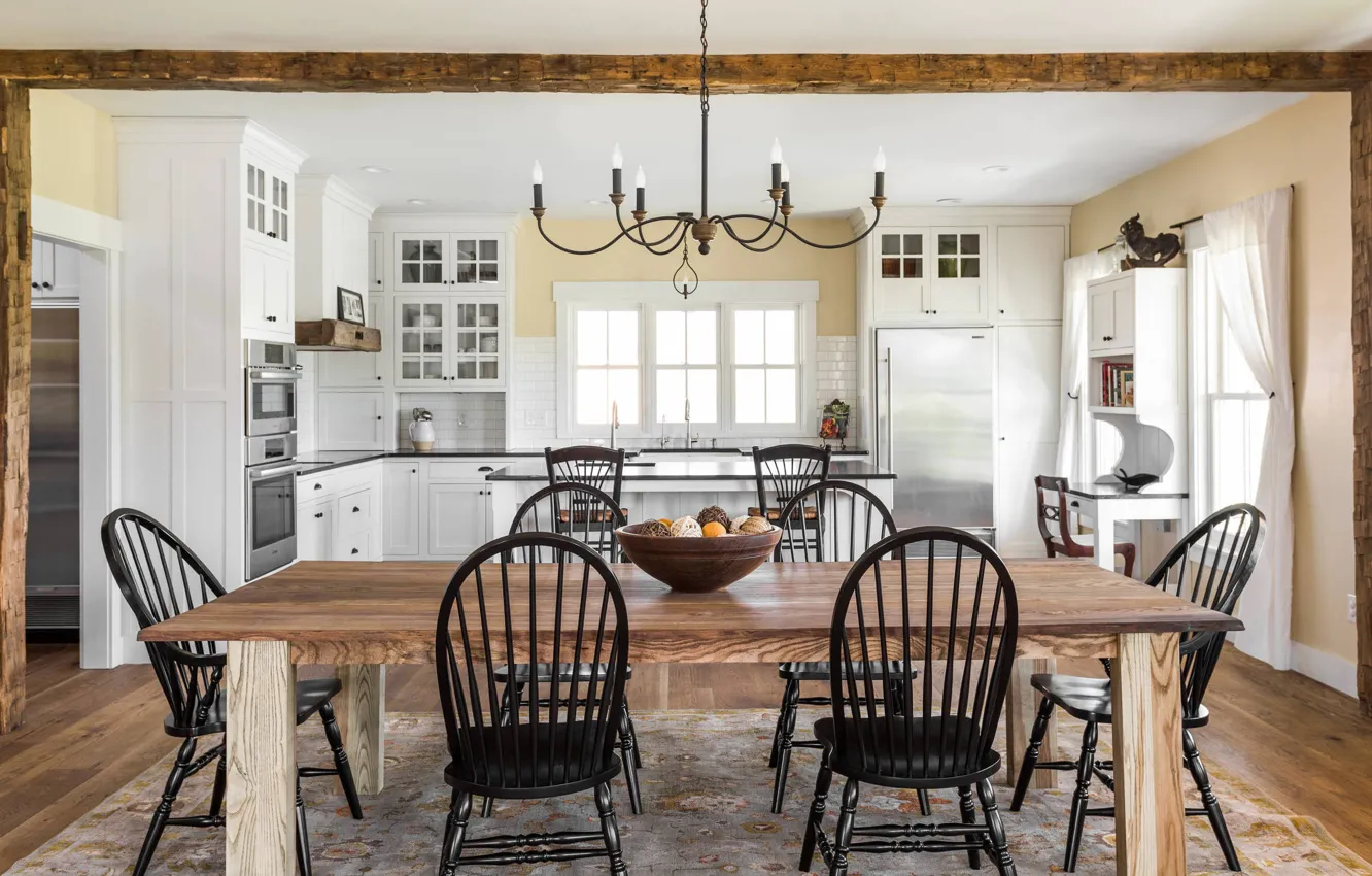 Photo wallpaper interior, kitchen, dining room, Beautiful Farmhouse