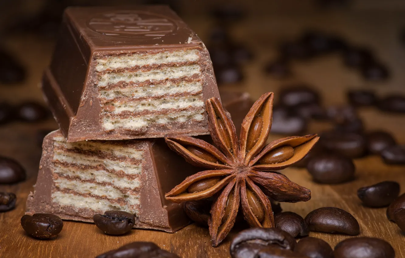 Photo wallpaper coffee, chocolate, cinnamon, waffles