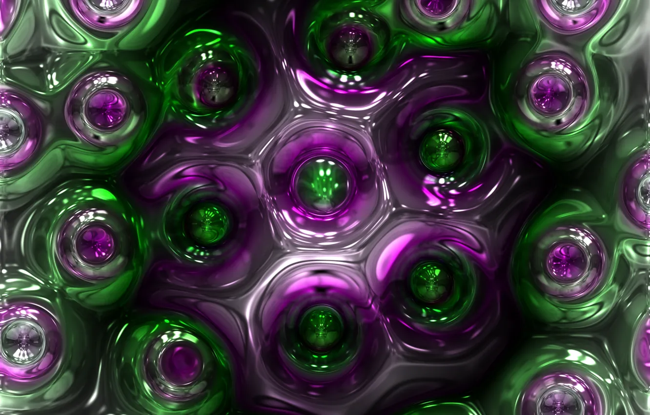 Photo wallpaper purple, circles, abstraction, green, bubbles, Shine, structure, cell