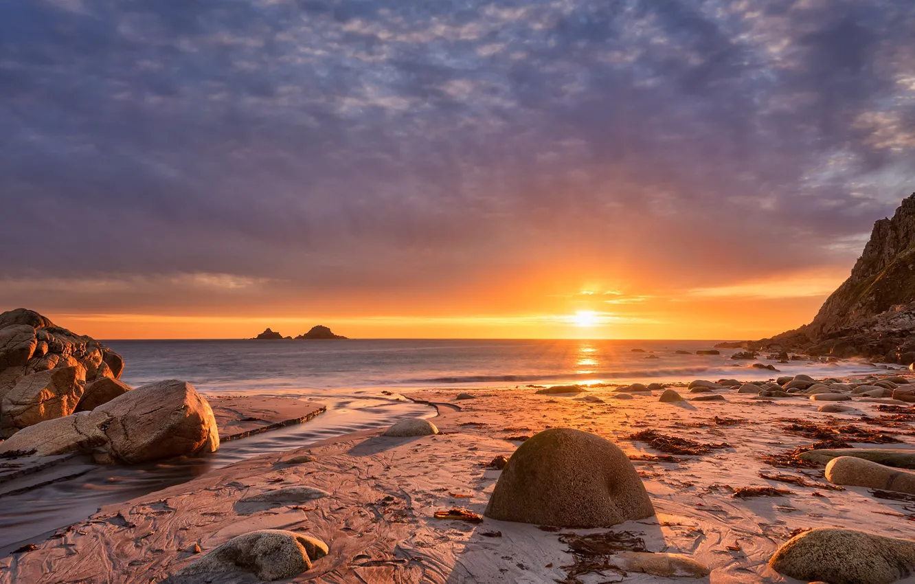 Photo wallpaper sea, sunset, coast