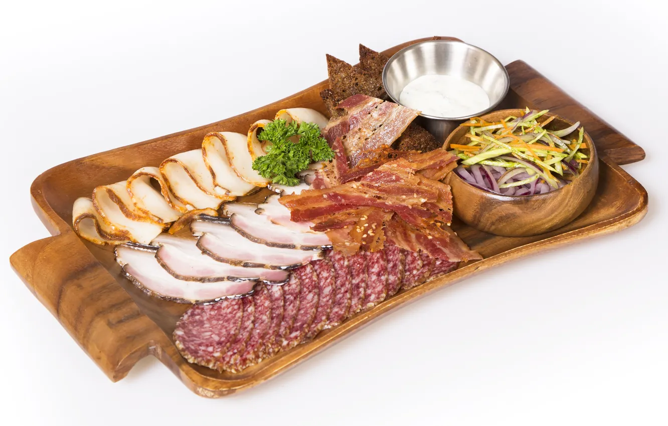 Photo wallpaper meat, sausage, cutting, fat