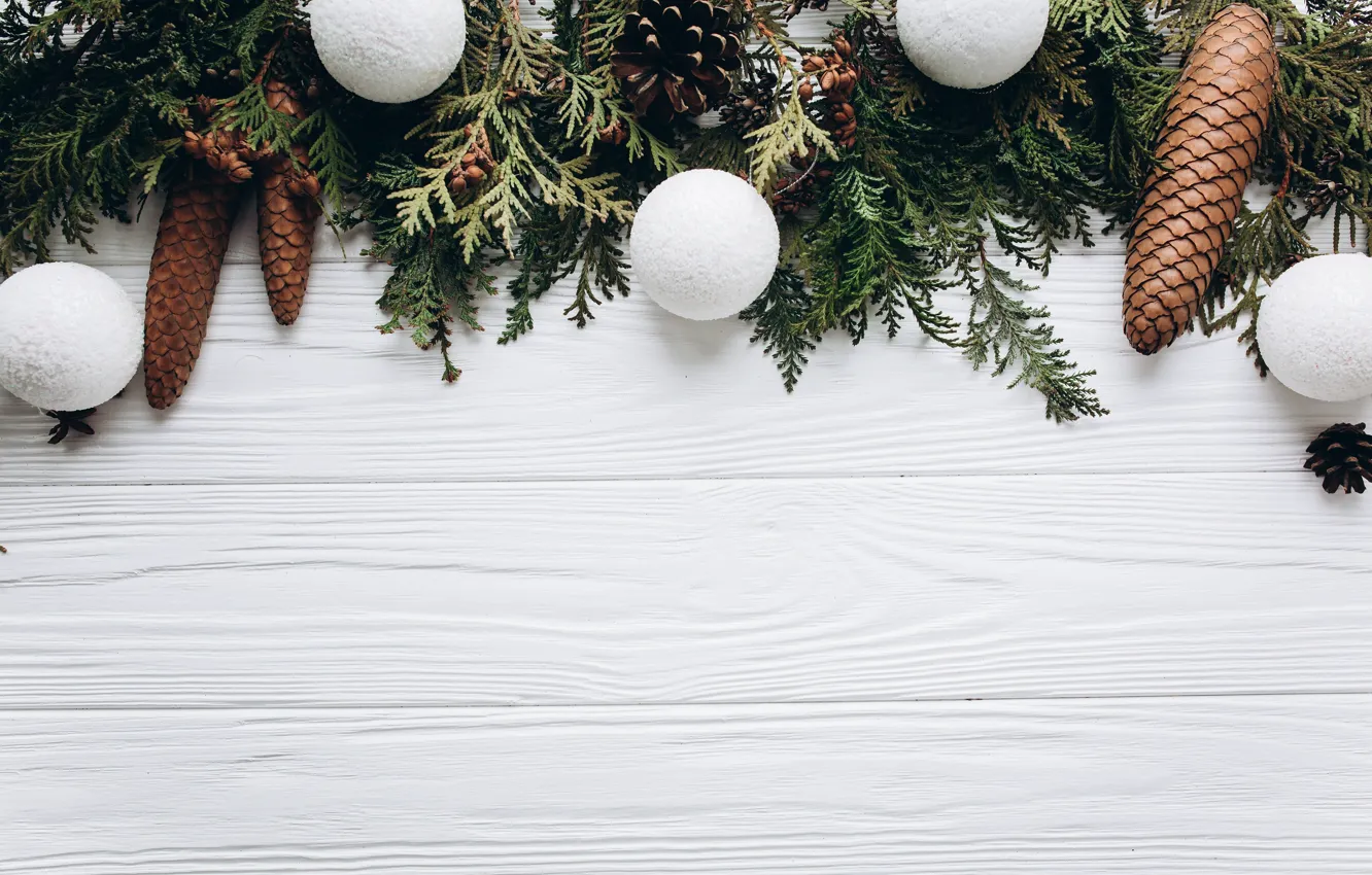 Photo wallpaper holiday, balls, new year, bumps, fir-tree branches