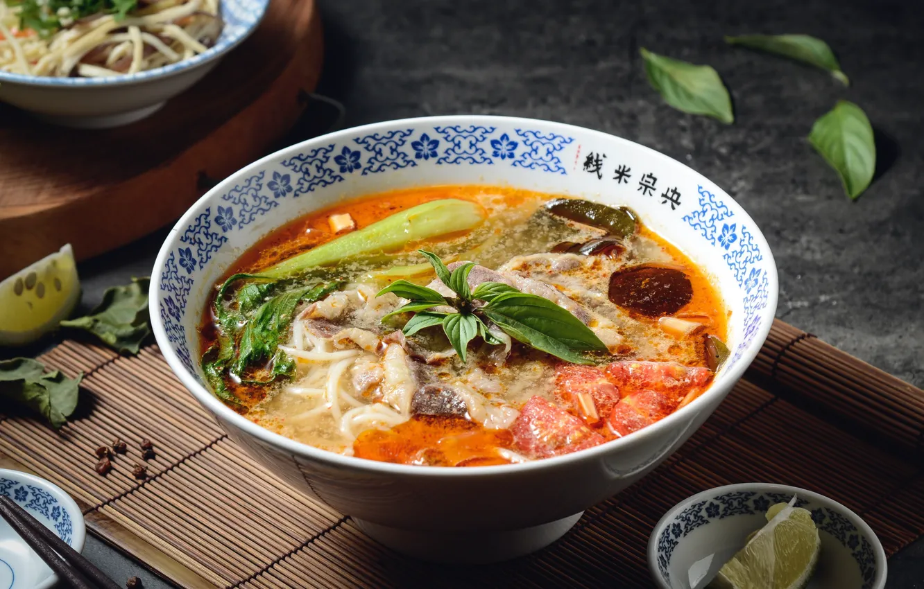 Photo wallpaper soup, bowl, vegetables