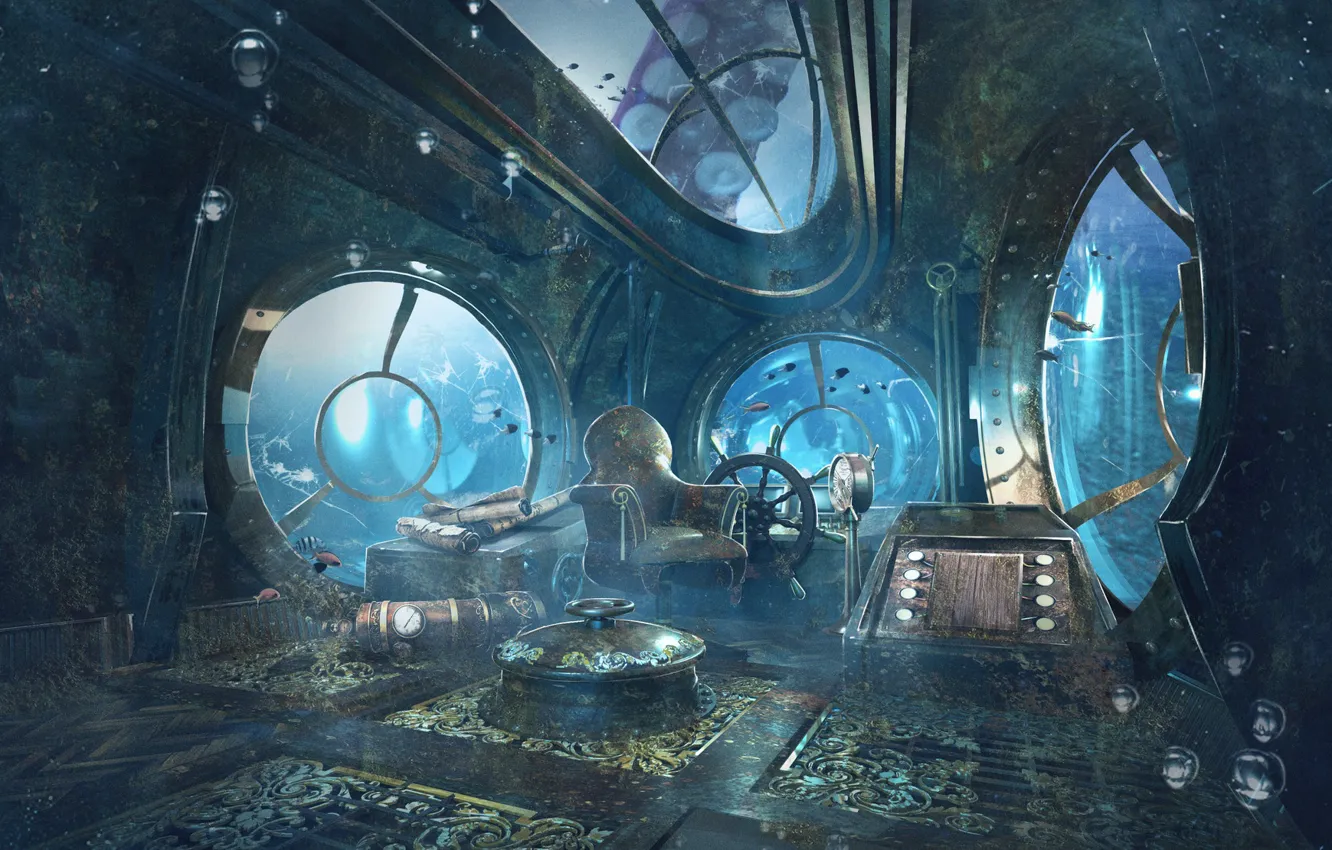 Photo wallpaper bubbles, chair, unlock, flooding, Navigation