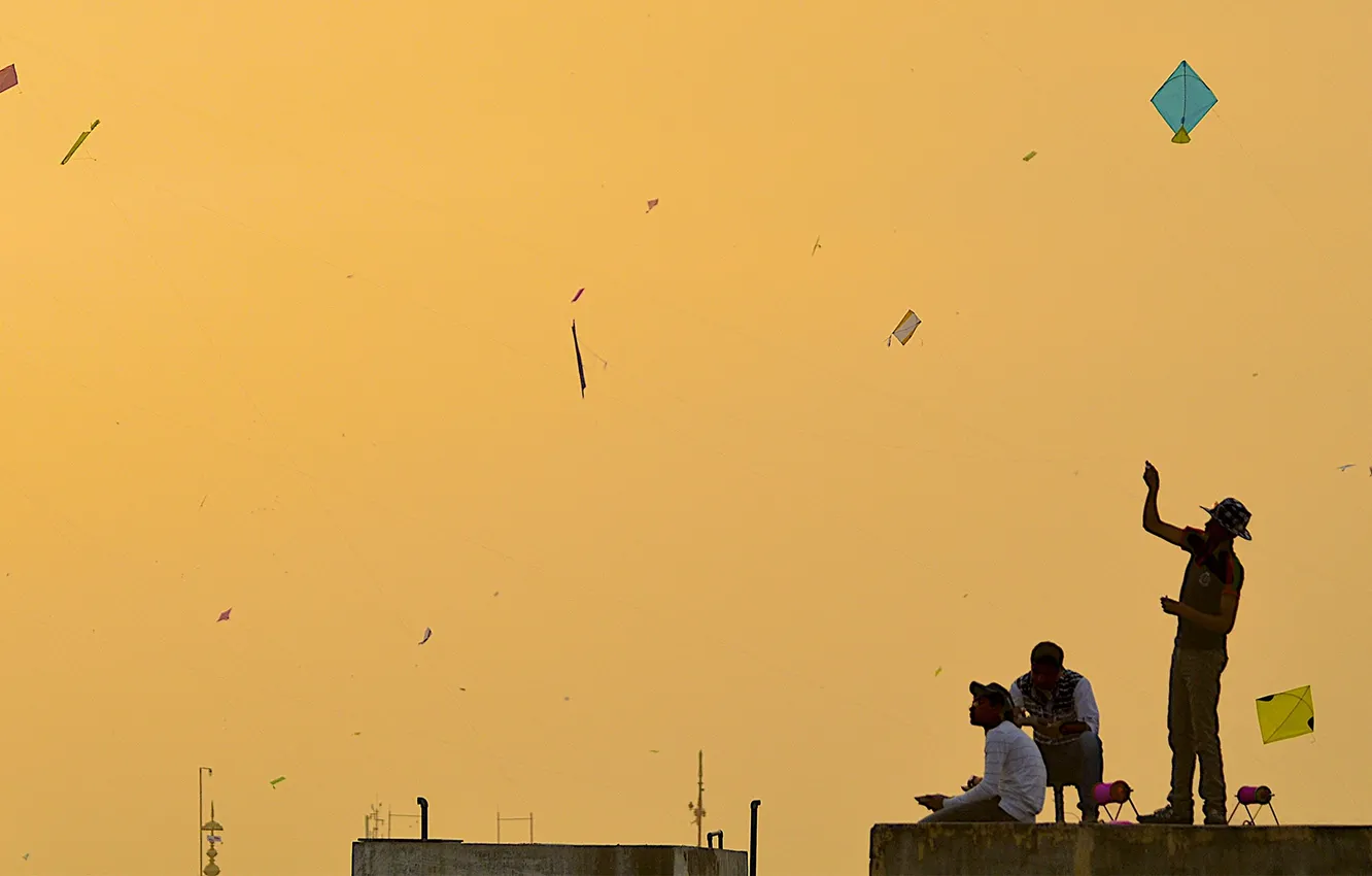 Photo wallpaper India, kite, Makar-Sankranti, Vadodara, harvest festival
