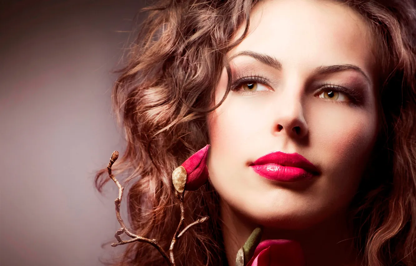 Photo wallpaper look, flowers, face, model, hair