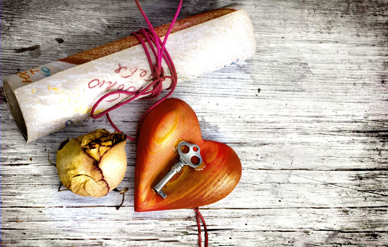 Photo wallpaper roses, hearts, note