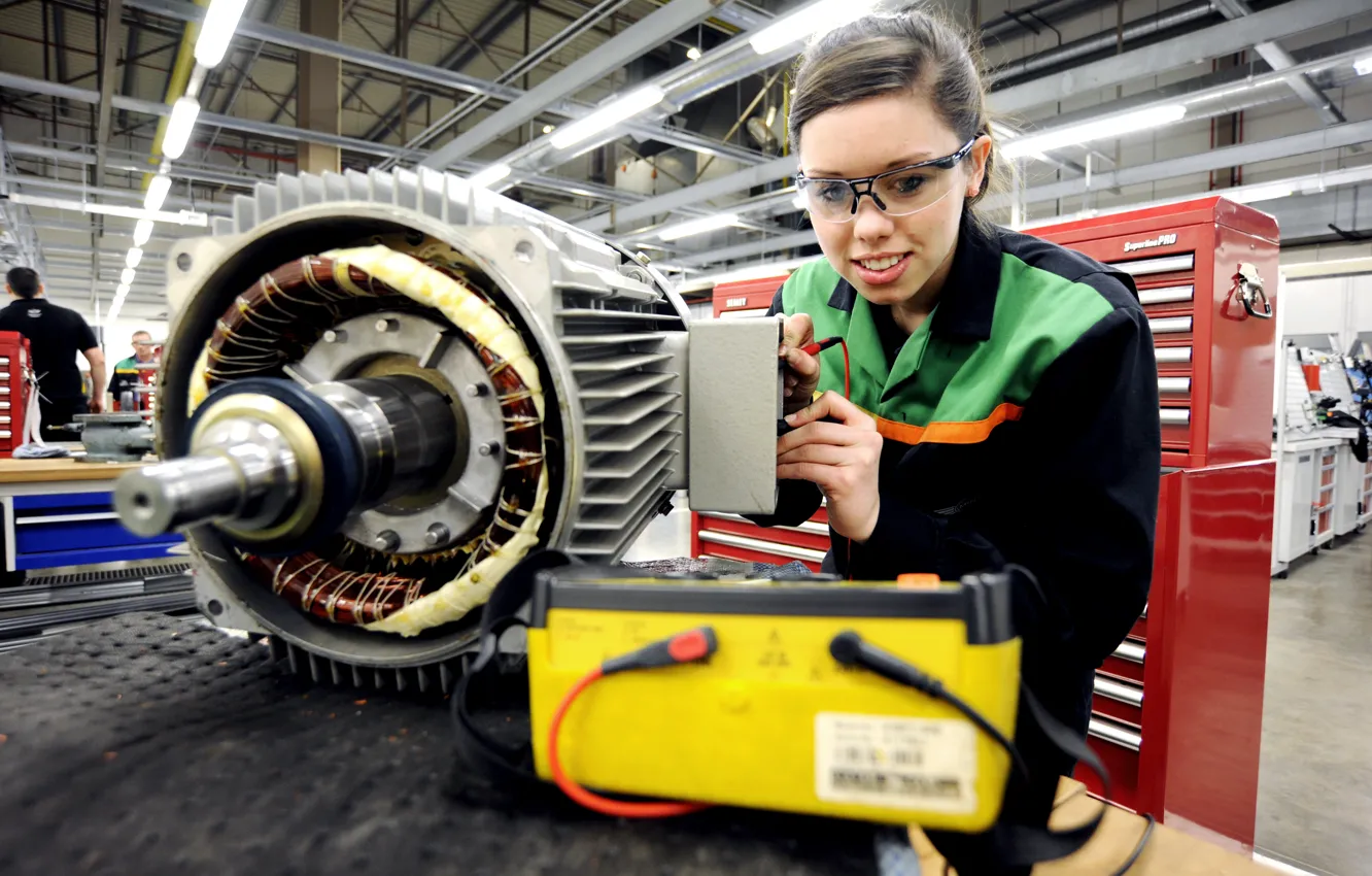 Photo wallpaper BMW, woman, sunglasses, worker, technical, personal protection, winding