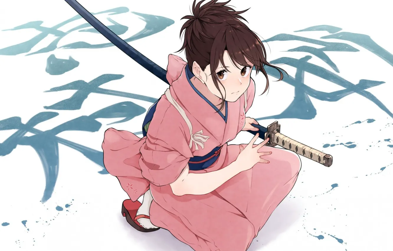 Photo wallpaper girl, sword, katana