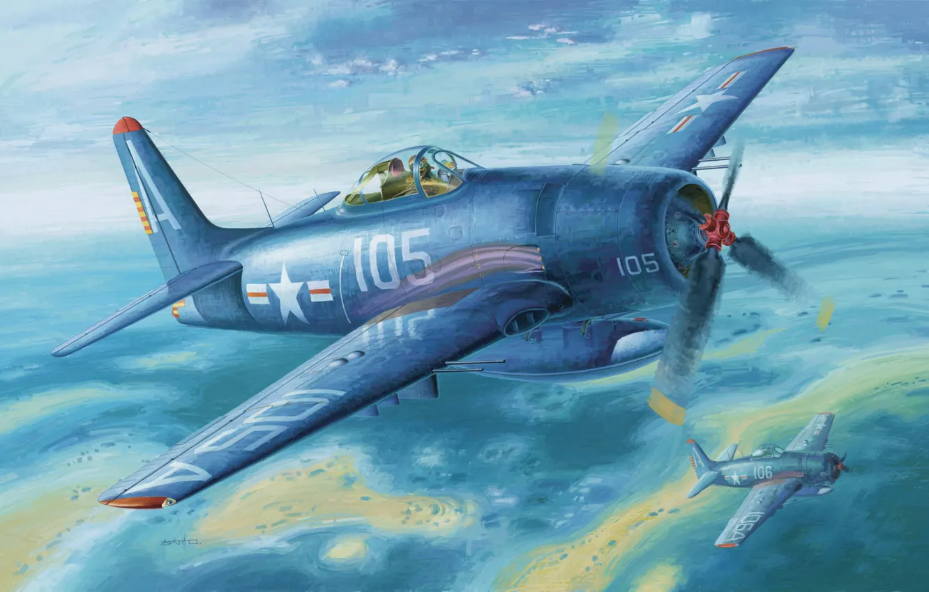 Photo wallpaper war, art, painting, aviation, WW2, Theory F8F Bearcat