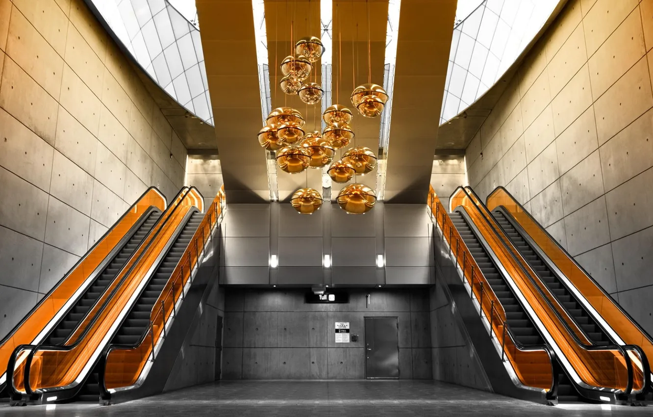 Photo wallpaper style, the building, escalators, by Robin de Blanche, Heavy Set