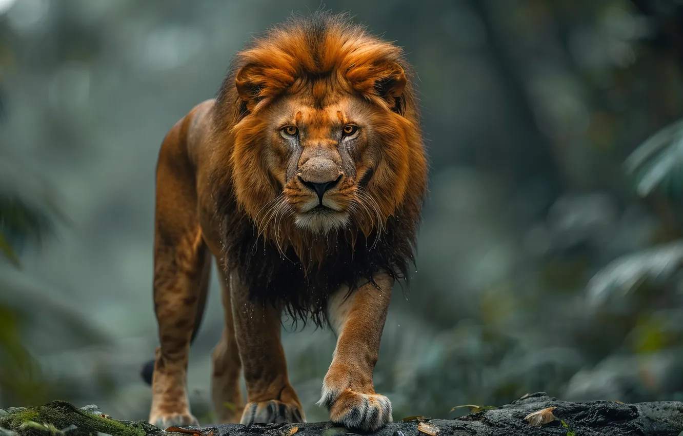 Photo wallpaper look, trees, predator, Leo, big cat, digital art, AI art, The Art of Artificial Intelligence