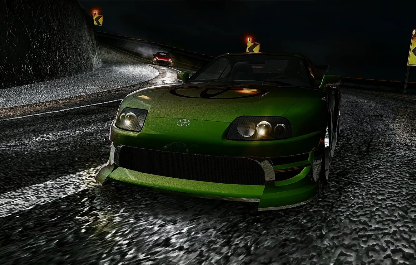 Photo wallpaper green, Toyota, nfs, night, Supra, carbon, Darius, Duel
