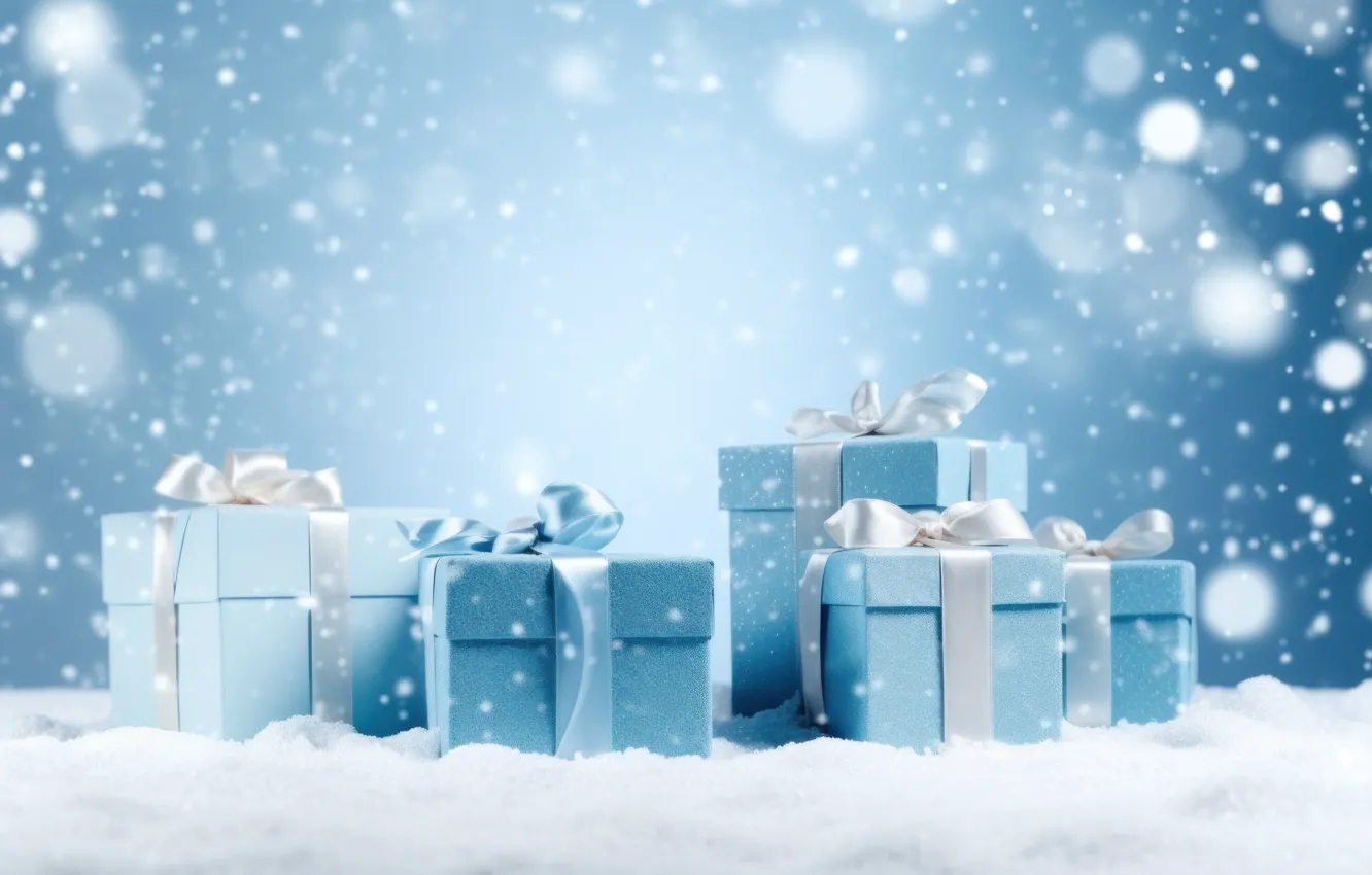Photo wallpaper winter, snow, gift, new year, Christmas, bow, light background, bow
