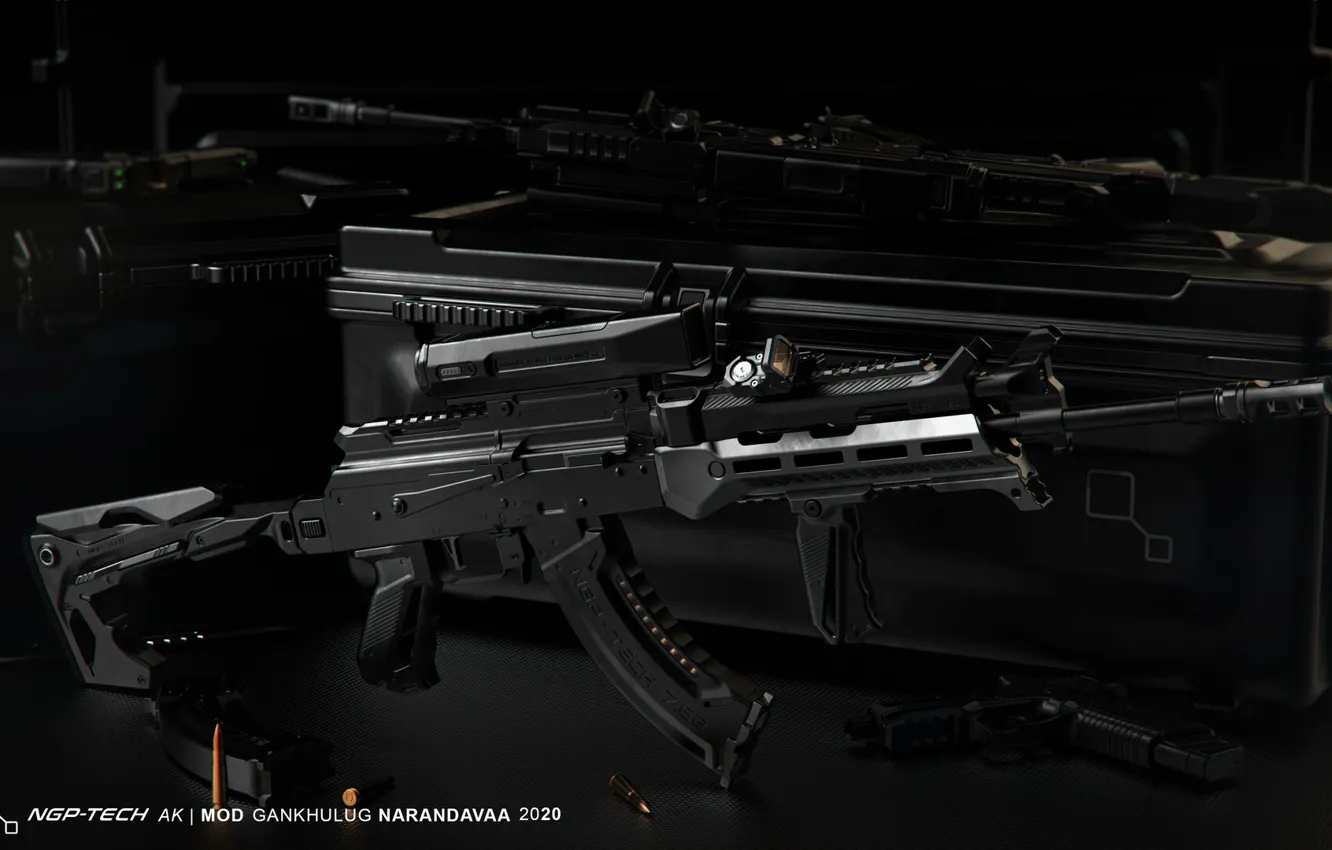 Photo wallpaper rendering, weapons, tuning, Machine, Gun, weapon, render, Kalashnikov