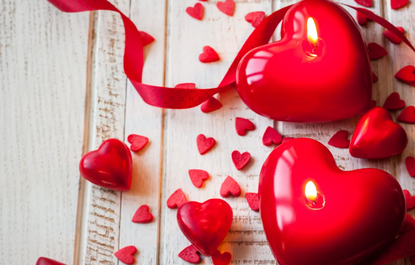 Photo wallpaper tape, candles, red, love, romantic, hearts, valentine`s day